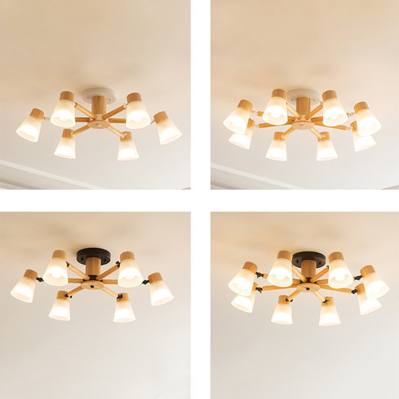 3/6/8-Light Modernism Beige Flush Mount Lighting Shaded Wooden Ceiling Light