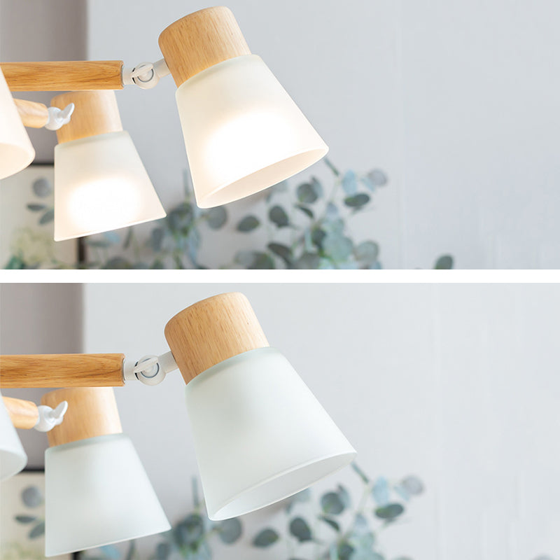 3/6/8-Light Modernism Beige Flush Mount Lighting Shaded Wooden Ceiling Light