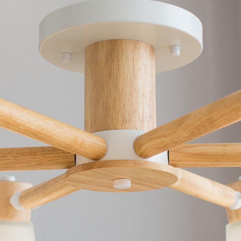3/6/8-Light Modernism Beige Flush Mount Lighting Shaded Wooden Ceiling Light