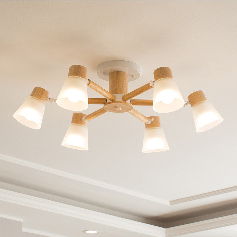 3/6/8-Light Modernism Beige Flush Mount Lighting Shaded Wooden Ceiling Light