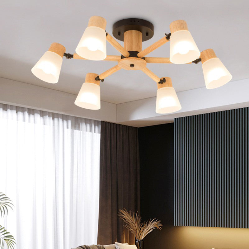 3/6/8-Light Modernism Beige Flush Mount Lighting Shaded Wooden Ceiling Light