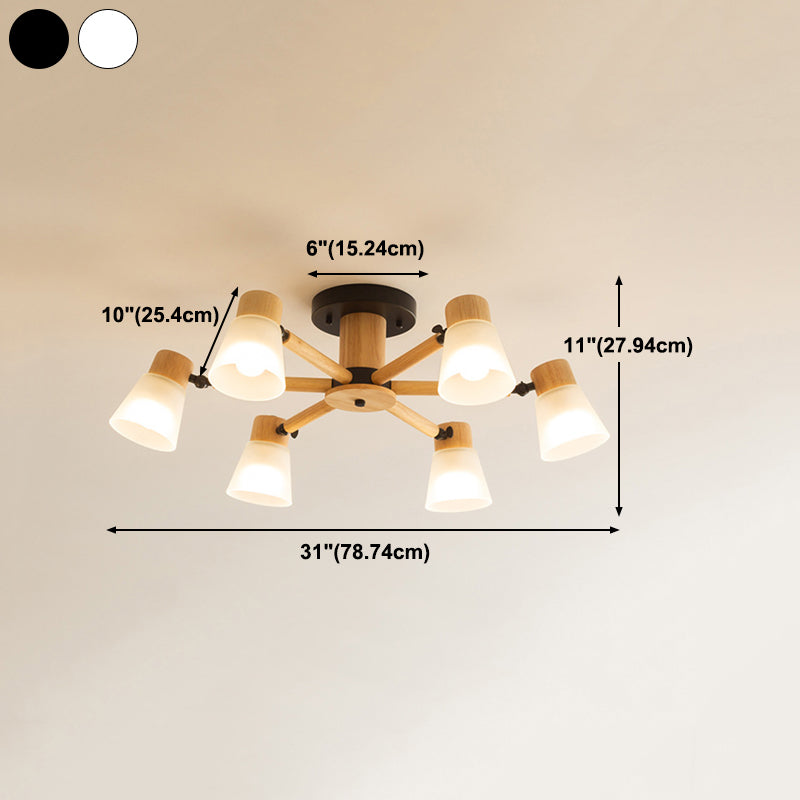 3/6/8-Light Modernism Beige Flush Mount Lighting Shaded Wooden Ceiling Light