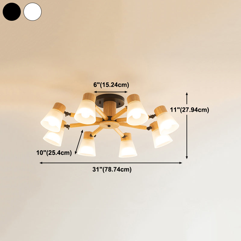 3/6/8-Light Modernism Beige Flush Mount Lighting Shaded Wooden Ceiling Light