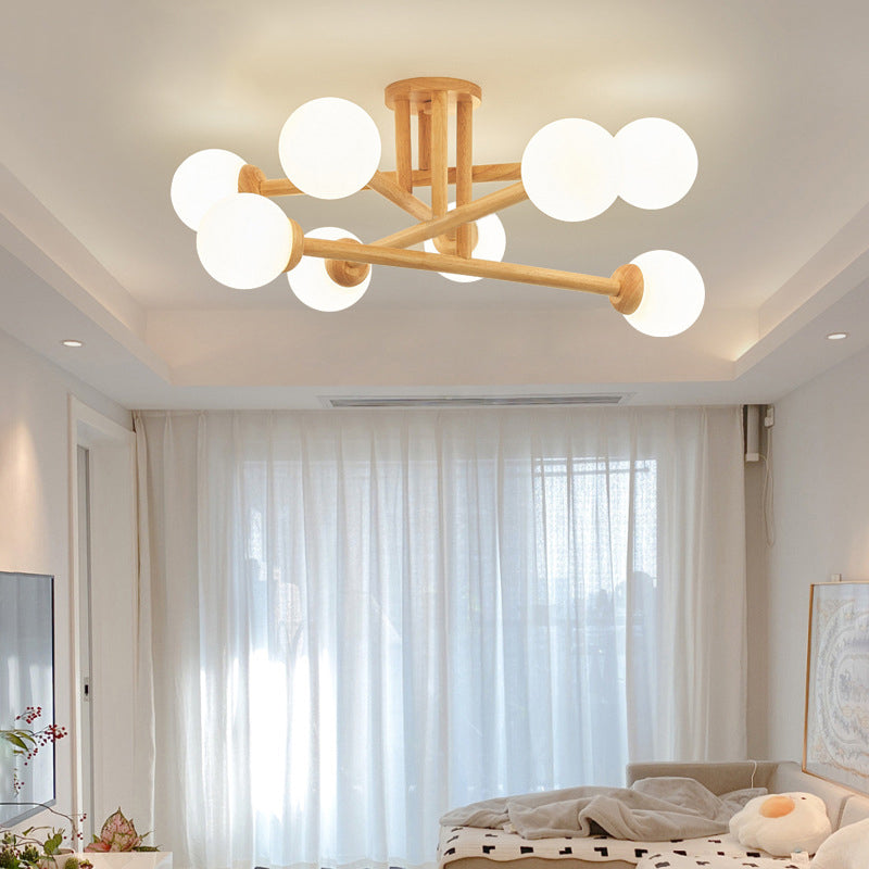 Wood Ball Shape Flush Ceiling Light Modern Multi Lights Flush Light Fixtures in Brown