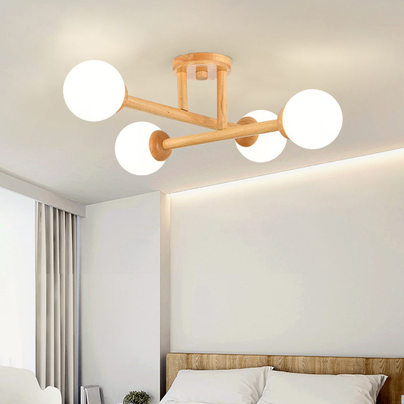 Wood Ball Shape Flush Ceiling Light Modern Multi Lights Flush Light Fixtures in Brown