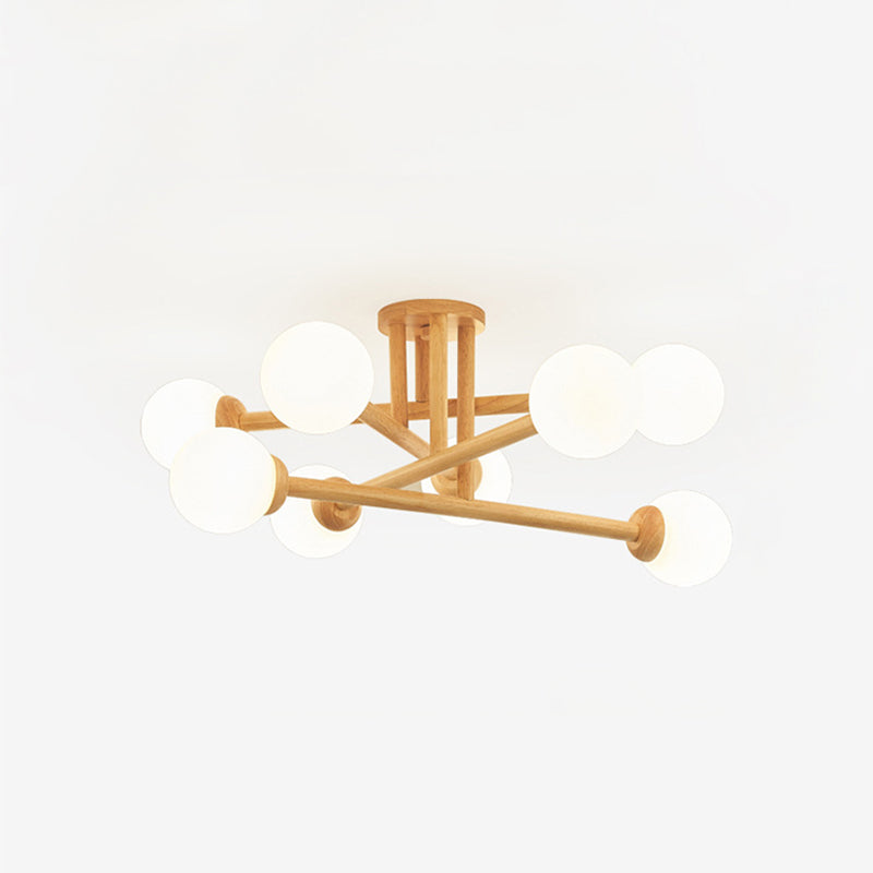Wood Ball Shape Flush Ceiling Light Modern Multi Lights Flush Light Fixtures in Brown