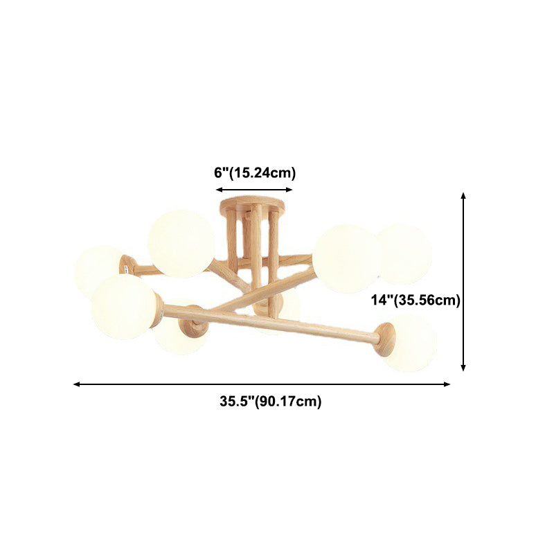 Wood Ball Shape Flush Ceiling Light Modern Multi Lights Flush Light Fixtures in Brown