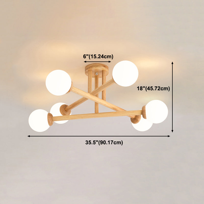 Wood Ball Shape Flush Ceiling Light Modern Multi Lights Flush Light Fixtures in Brown