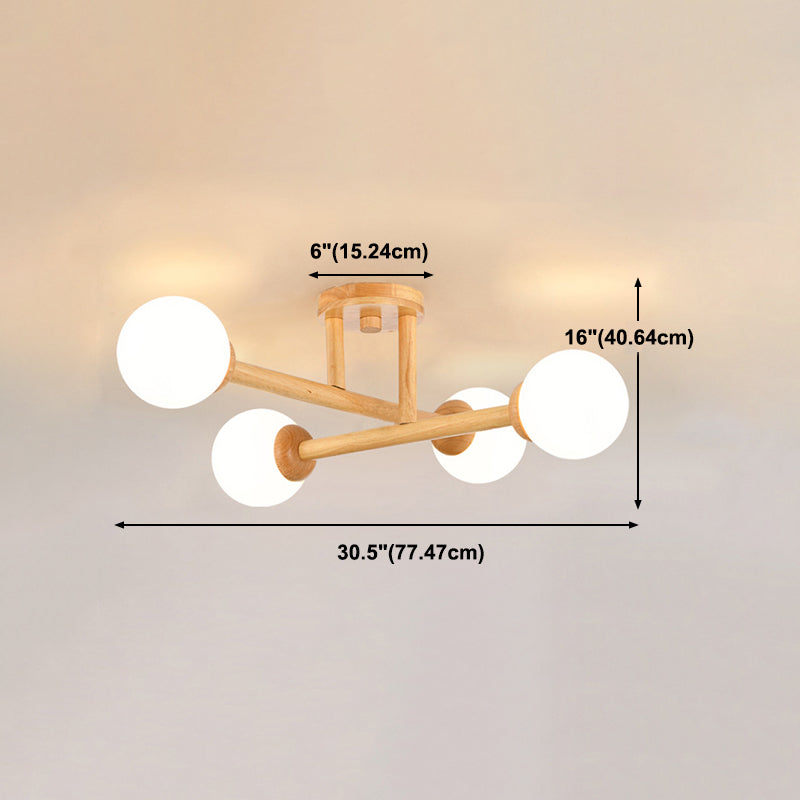 Wood Ball Shape Flush Ceiling Light Modern Multi Lights Flush Light Fixtures in Brown