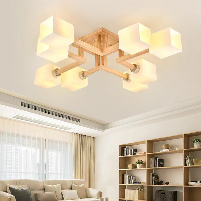 Glass Square Shape Flush Ceiling Light Modern Multi Lights Flush Light Fixtures in Brown