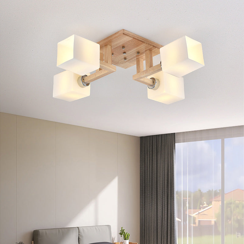Glass Square Shape Flush Ceiling Light Modern Multi Lights Flush Light Fixtures in Brown