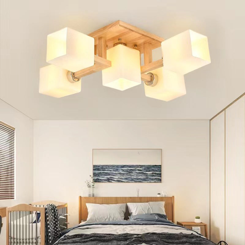 Glass Square Shape Flush Ceiling Light Modern Multi Lights Flush Light Fixtures in Brown