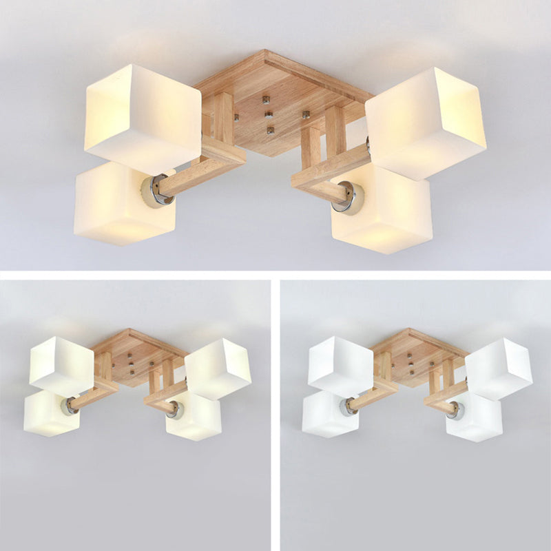 Glass Square Shape Flush Ceiling Light Modern Multi Lights Flush Light Fixtures in Brown