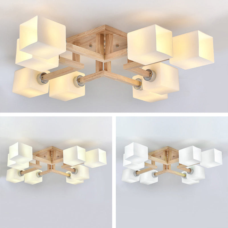 Glass Square Shape Flush Ceiling Light Modern Multi Lights Flush Light Fixtures in Brown