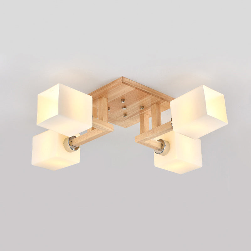 Glass Square Shape Flush Ceiling Light Modern Multi Lights Flush Light Fixtures in Brown