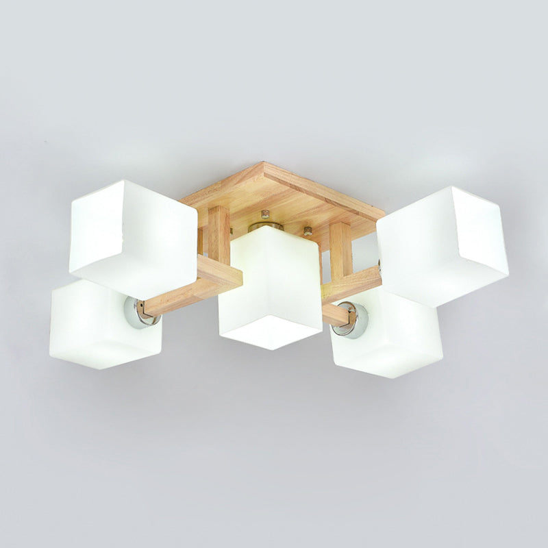 Glass Square Shape Flush Ceiling Light Modern Multi Lights Flush Light Fixtures in Brown