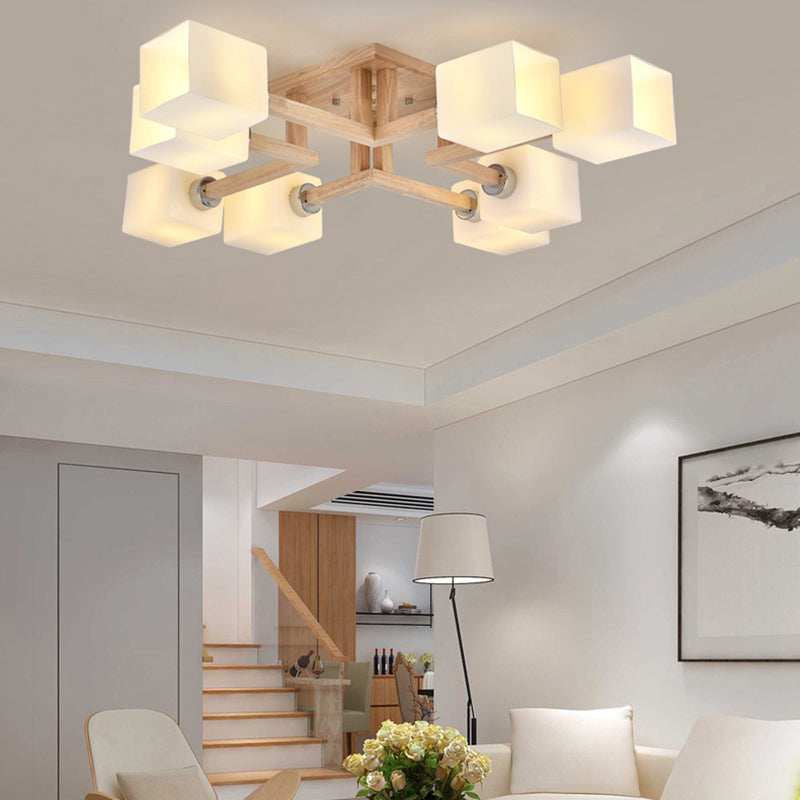 Glass Square Shape Flush Ceiling Light Modern Multi Lights Flush Light Fixtures in Brown