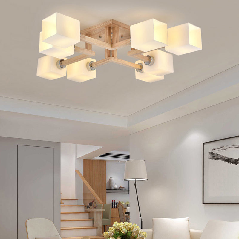 Glass Square Shape Flush Ceiling Light Modern Multi Lights Flush Light Fixtures in Brown