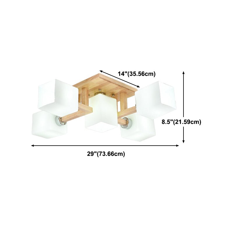 Glass Square Shape Flush Ceiling Light Modern Multi Lights Flush Light Fixtures in Brown