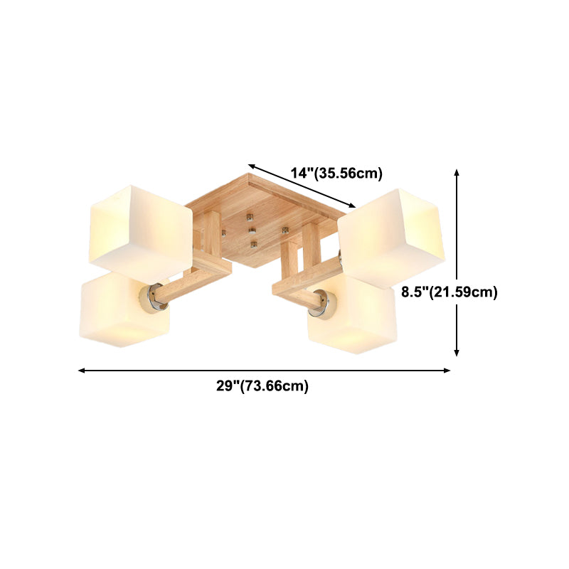 Glass Square Shape Flush Ceiling Light Modern Multi Lights Flush Light Fixtures in Brown