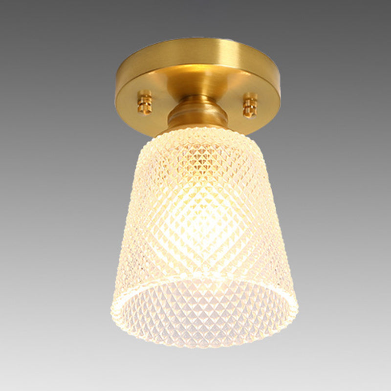 1-Light Modern Style Flush Mount Glass Ceiling Light in Gold for Aisle