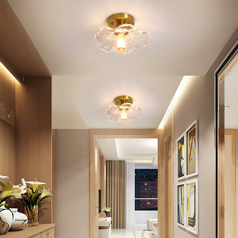 1-Light Modern Style Flush Mount Glass Ceiling Light in Gold for Aisle