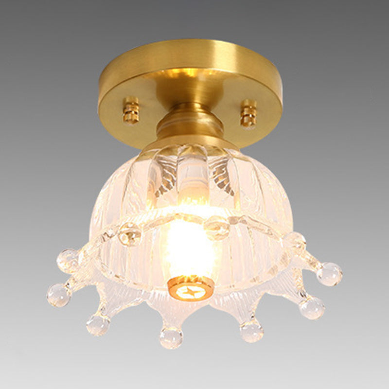 1-Light Modern Style Flush Mount Glass Ceiling Light in Gold for Aisle