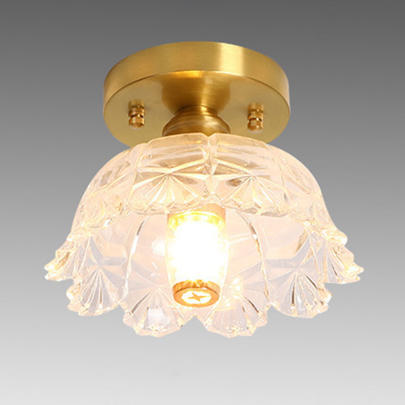 1-Light Modern Style Flush Mount Glass Ceiling Light in Gold for Aisle