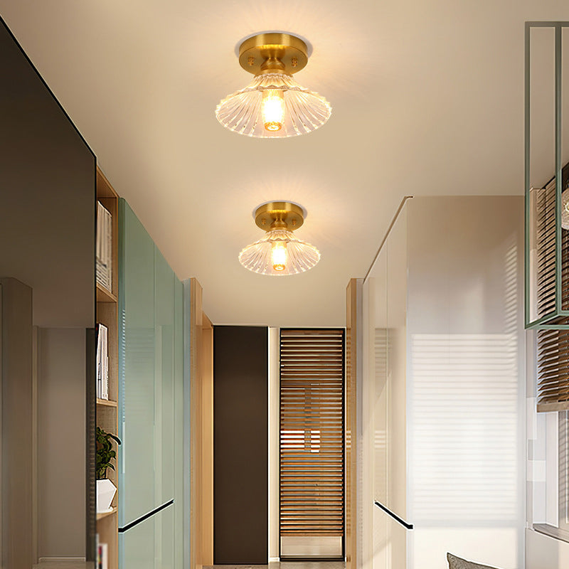 1-Light Modern Style Flush Mount Glass Ceiling Light in Gold for Aisle