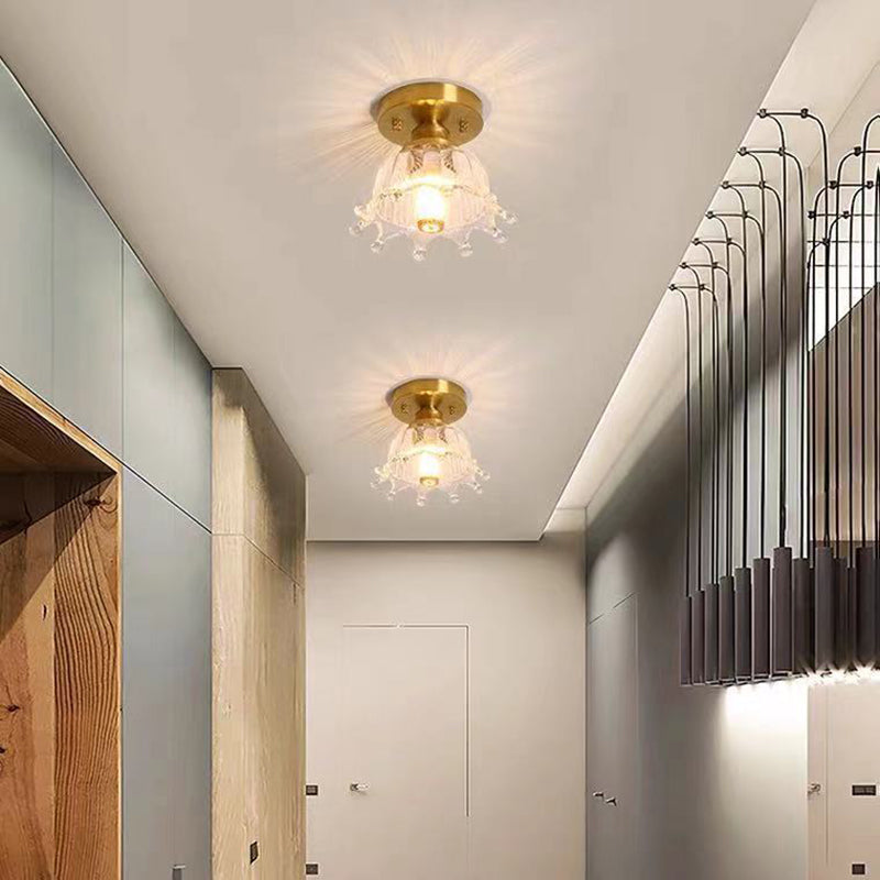 1-Light Modern Style Flush Mount Glass Ceiling Light in Gold for Aisle