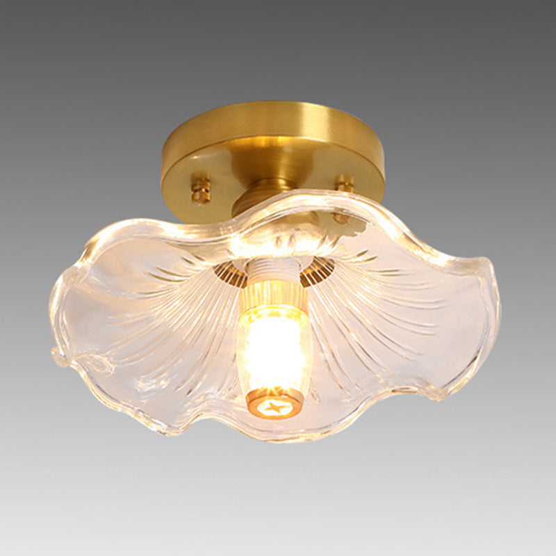 1-Light Modern Style Flush Mount Glass Ceiling Light in Gold for Aisle