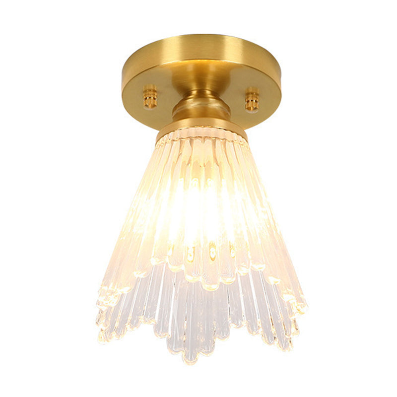 1-Light Modern Style Flush Mount Glass Ceiling Light in Gold for Aisle