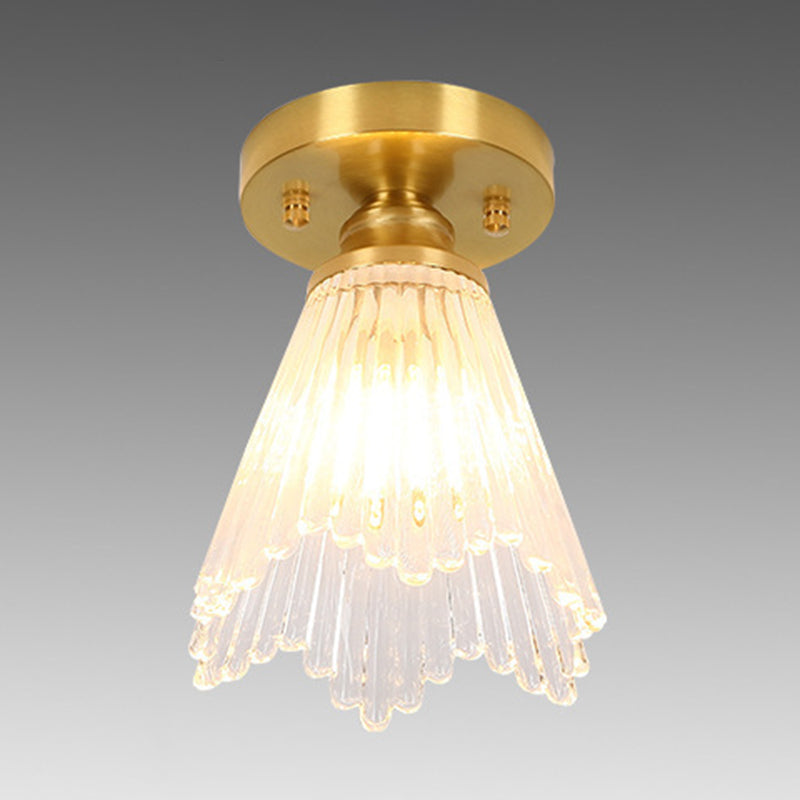 1-Light Modern Style Flush Mount Glass Ceiling Light in Gold for Aisle