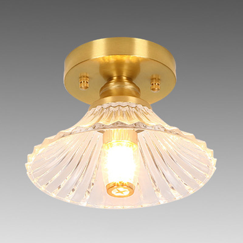 1-Light Modern Style Flush Mount Glass Ceiling Light in Gold for Aisle