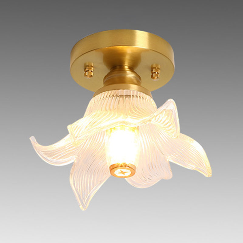 1-Light Modern Style Flush Mount Glass Ceiling Light in Gold for Aisle