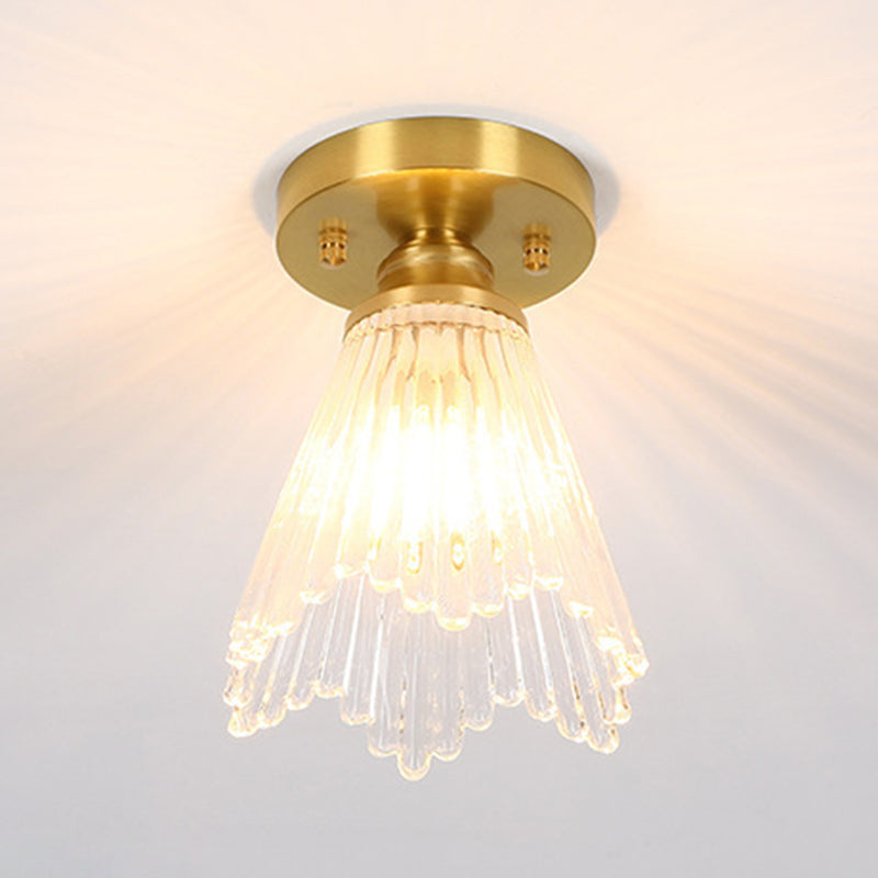 1-Light Modern Style Flush Mount Glass Ceiling Light in Gold for Aisle
