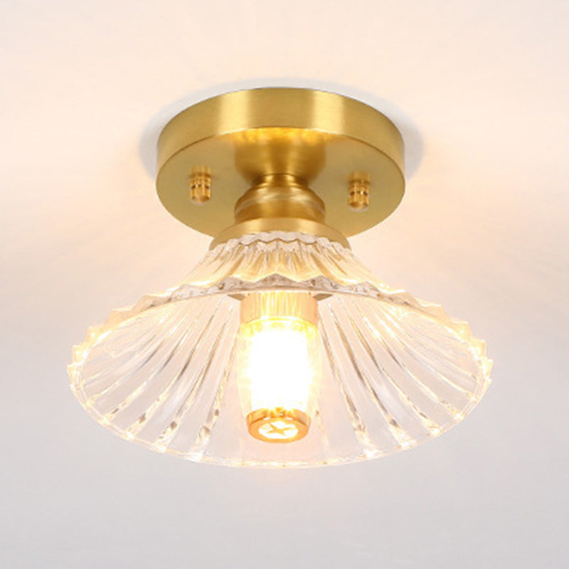 1-Light Modern Style Flush Mount Glass Ceiling Light in Gold for Aisle