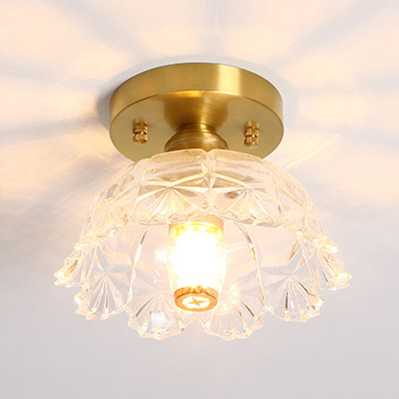1-Light Modern Style Flush Mount Glass Ceiling Light in Gold for Aisle