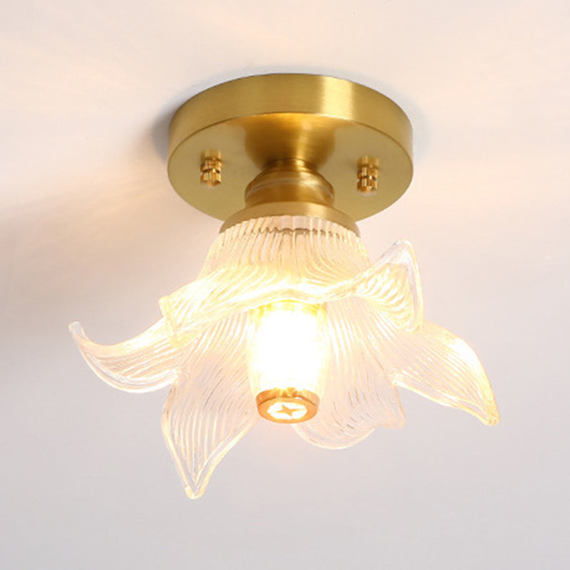 1-Light Modern Style Flush Mount Glass Ceiling Light in Gold for Aisle