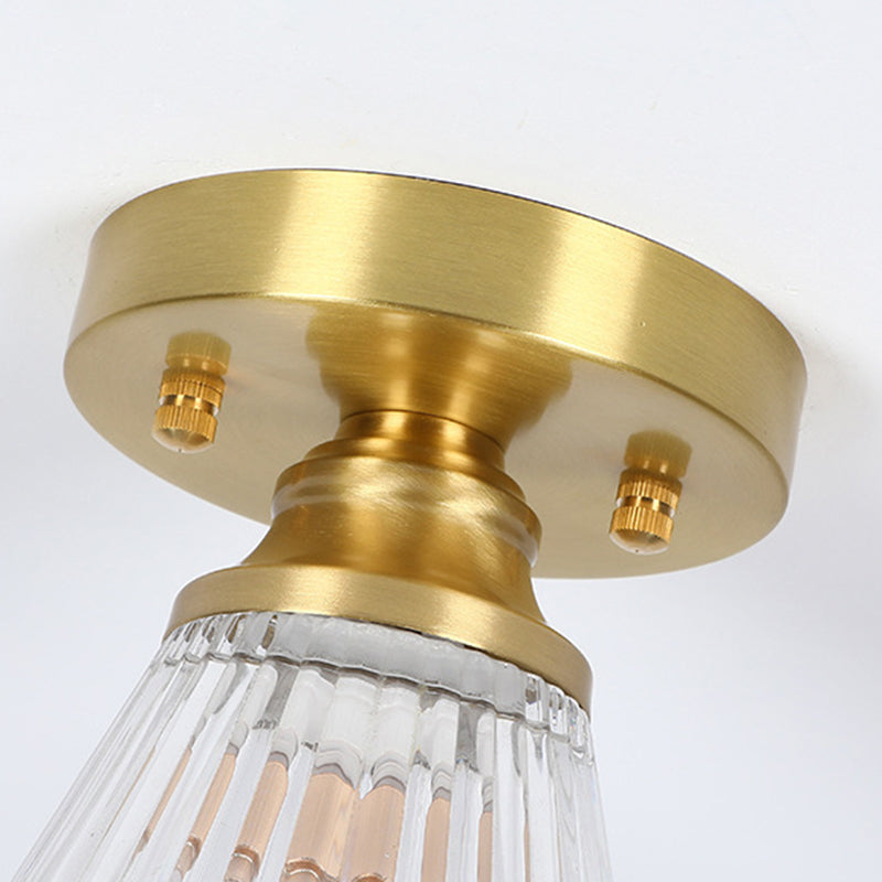 1-Light Modern Style Flush Mount Glass Ceiling Light in Gold for Aisle