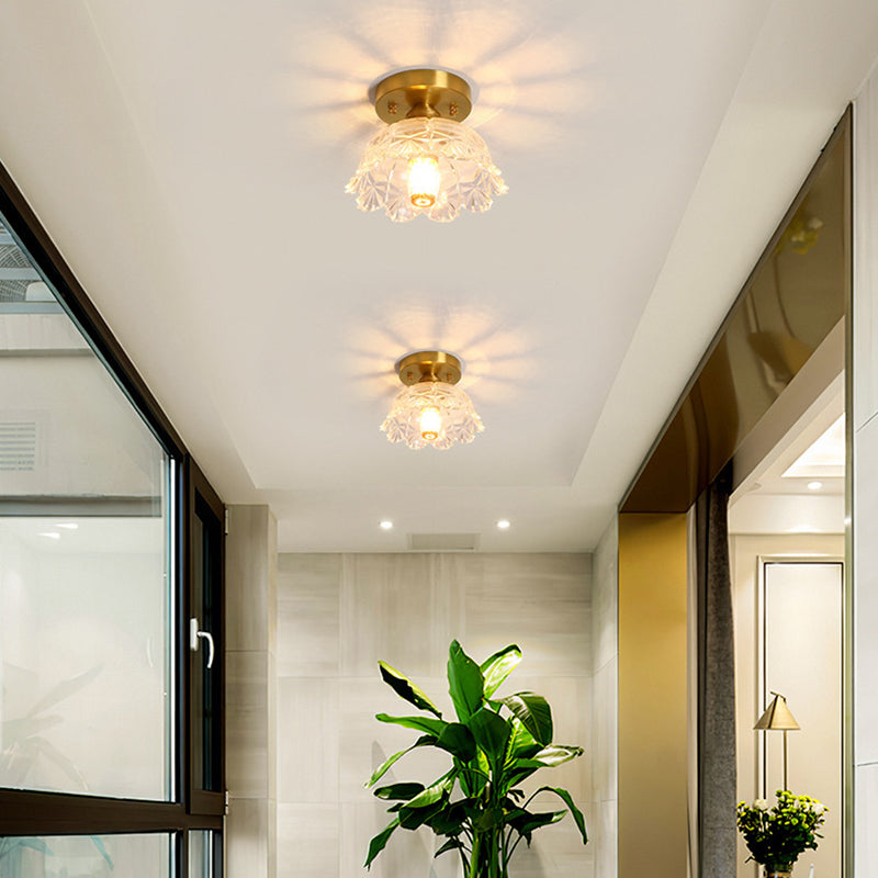 1-Light Modern Style Flush Mount Glass Ceiling Light in Gold for Aisle