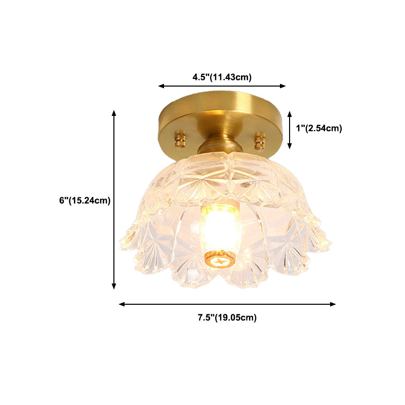 1-Light Modern Style Flush Mount Glass Ceiling Light in Gold for Aisle