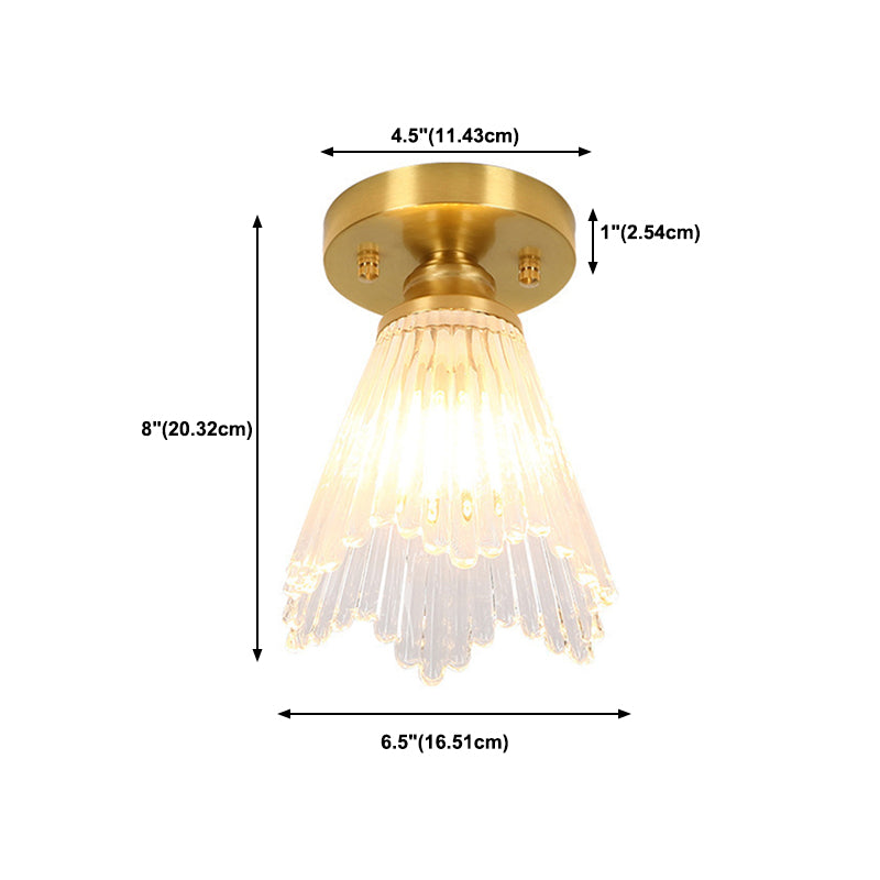1-Light Modern Style Flush Mount Glass Ceiling Light in Gold for Aisle