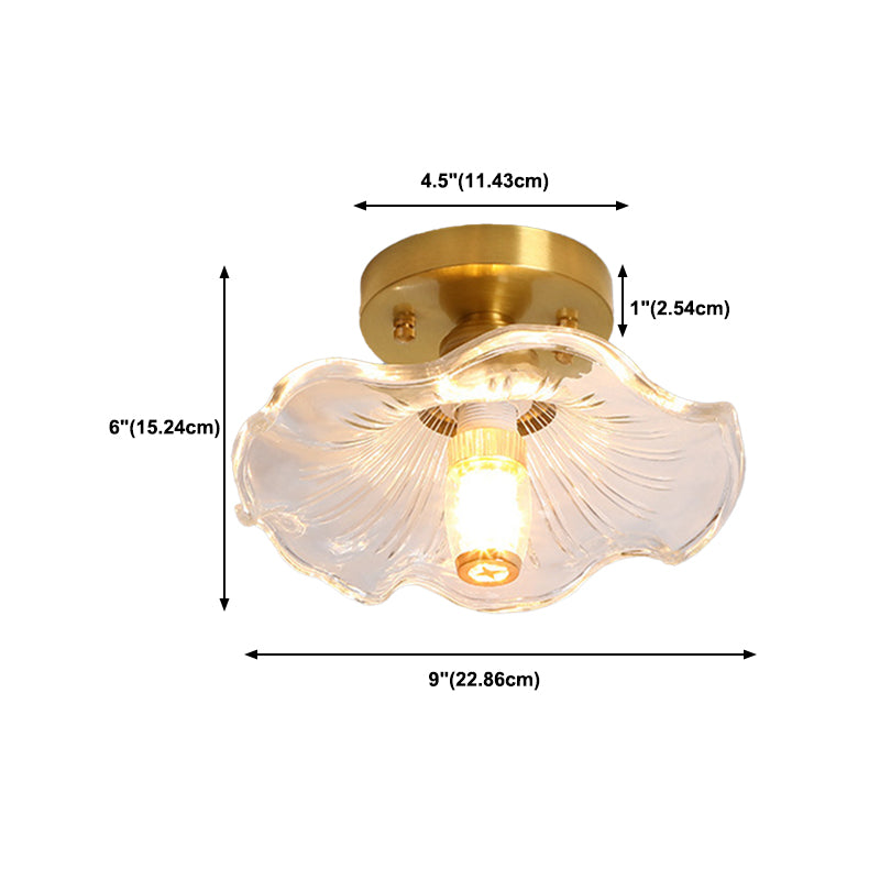 1-Light Modern Style Flush Mount Glass Ceiling Light in Gold for Aisle