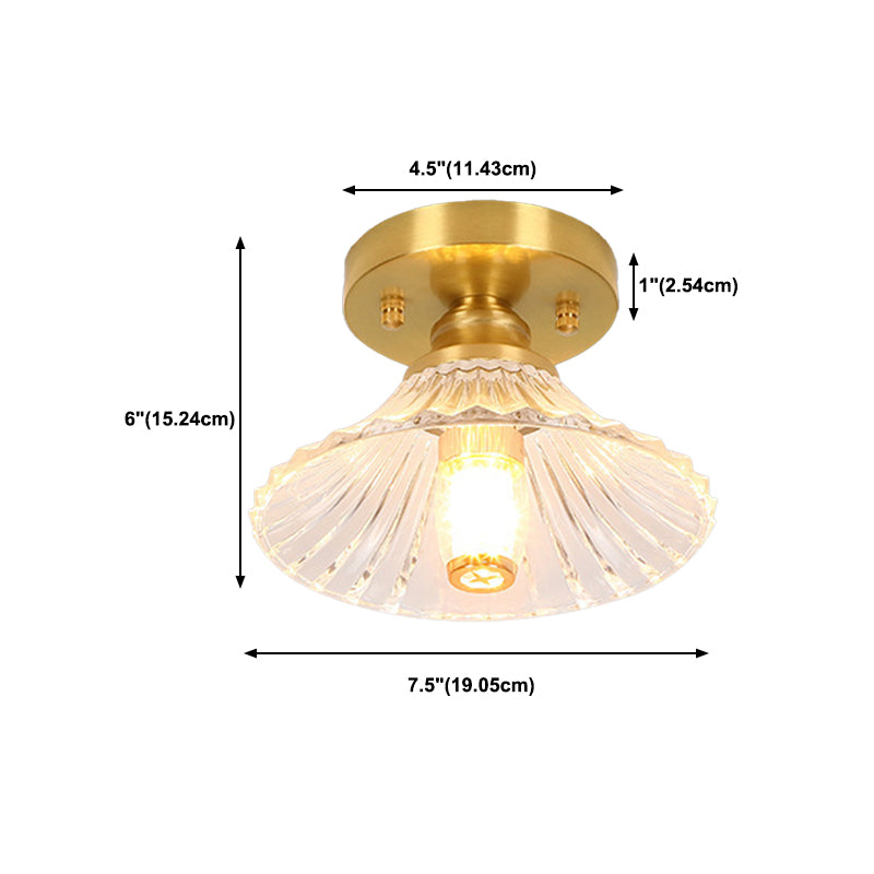 1-Light Modern Style Flush Mount Glass Ceiling Light in Gold for Aisle