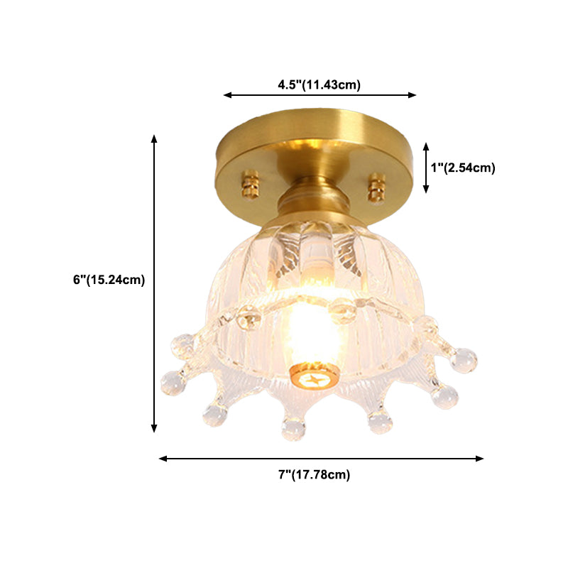 1-Light Modern Style Flush Mount Glass Ceiling Light in Gold for Aisle