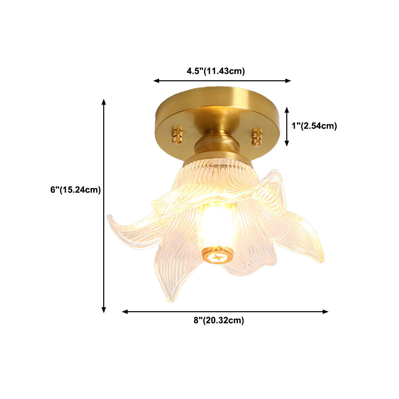 1-Light Modern Style Flush Mount Glass Ceiling Light in Gold for Aisle