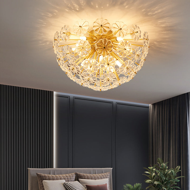 4/8/12-Light Modernism Golden Flush Mount Lighting LED Crystal Ceiling Light