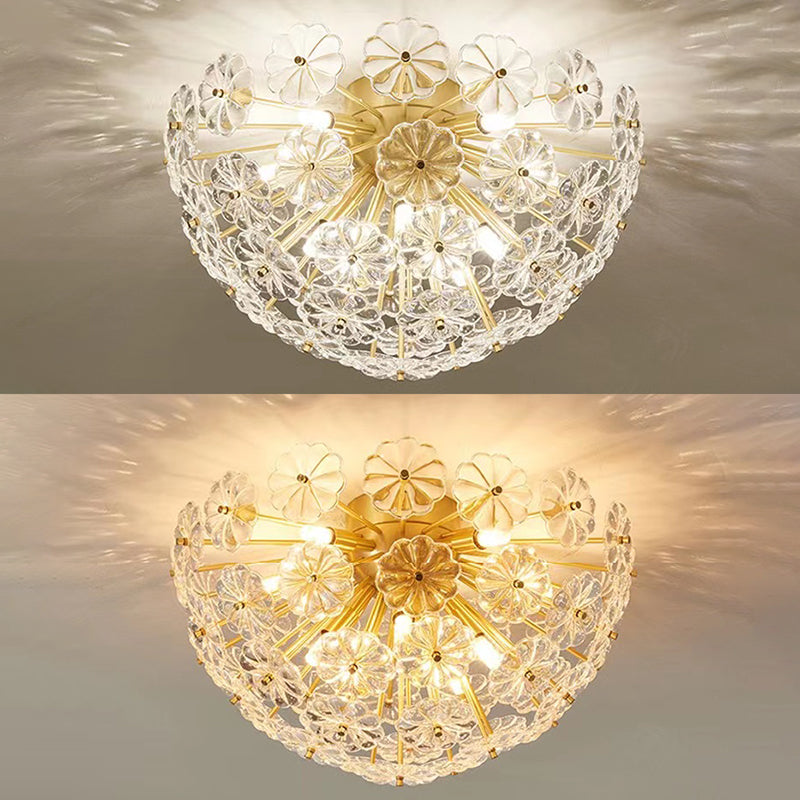 4/8/12-Light Modernism Golden Flush Mount Lighting LED Crystal Ceiling Light