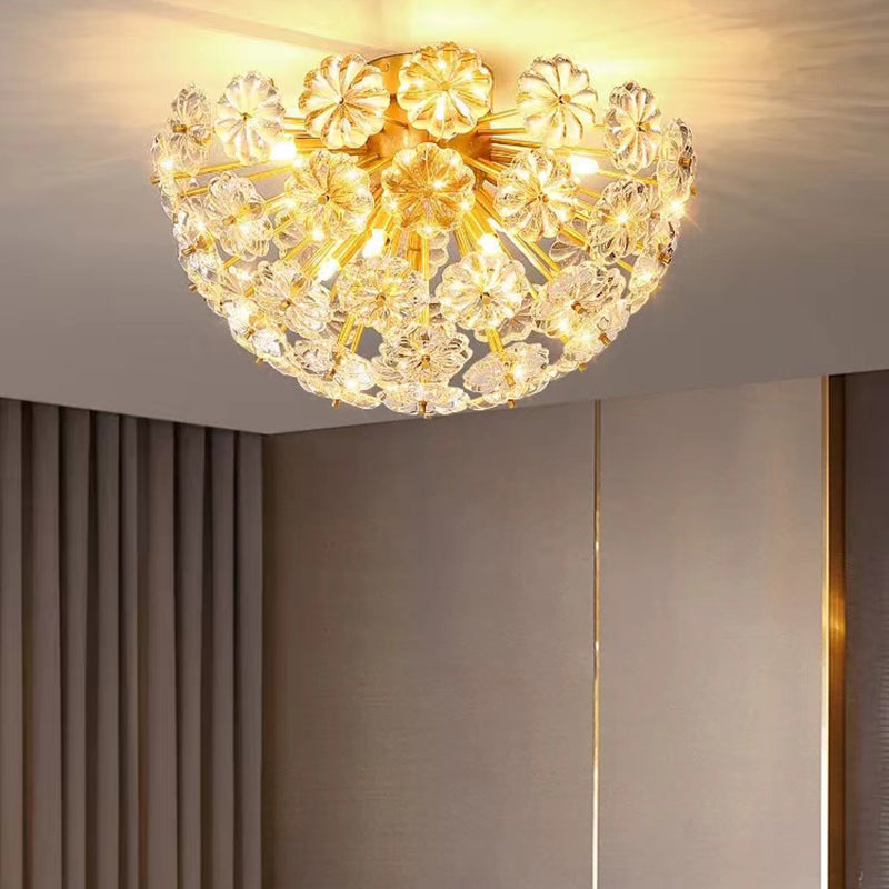 4/8/12-Light Modernism Golden Flush Mount Lighting LED Crystal Ceiling Light